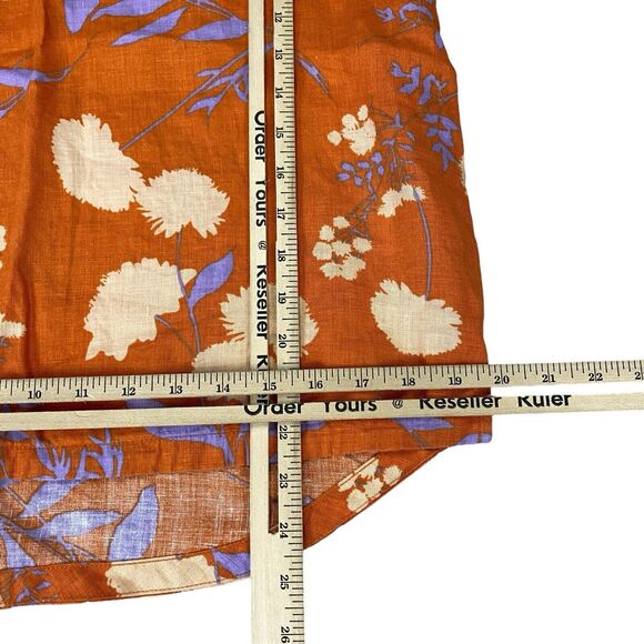 Rachell Zoe 100% Linen Women Top Small Rust/Brown Floral Shirt Flutter Sleeve - Picture 5 of 8